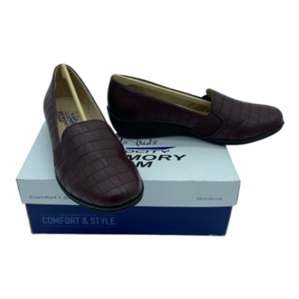 LifeStride Isabelle Loafer Womens 7.5W Pinot Burgundy New Croc Embossed Wedge